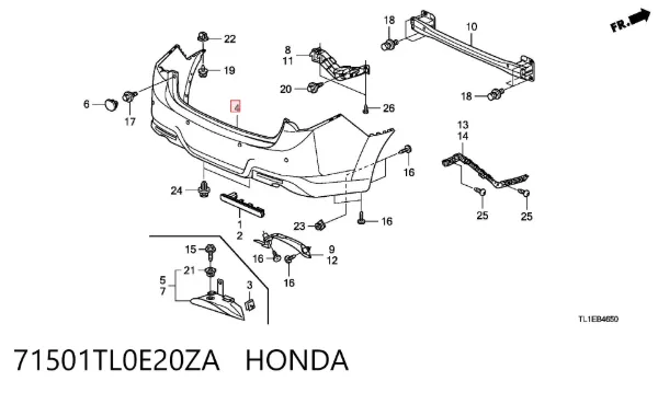 Задний бампер 71501TL0E20ZA Honda