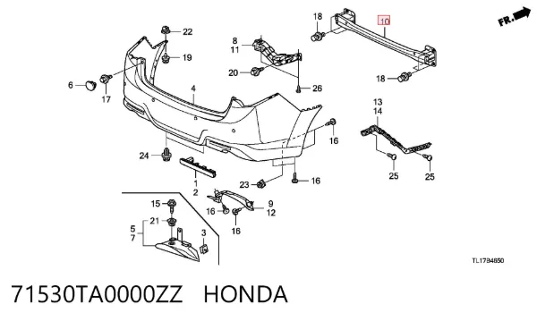 Усилитель заднего бампера 71530TA0000ZZ Honda