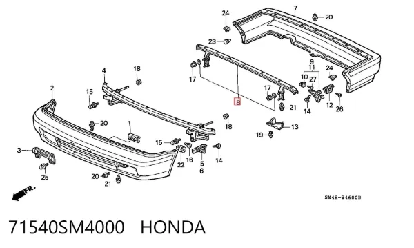 Усилитель заднего бампера 71540SM4000 Honda