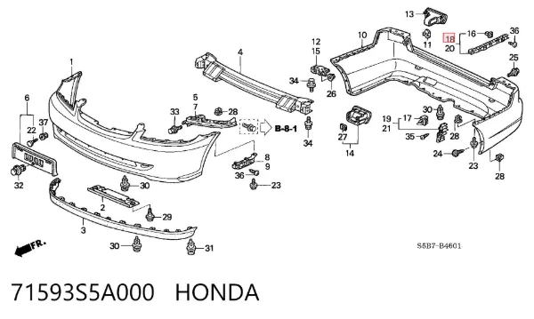 Направляющая заднего бампера правая 71593S5A000 Honda