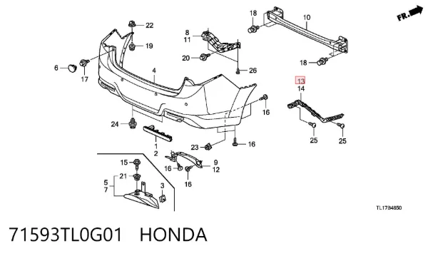 Направляющая заднего бампера правая 71593TL0G01 Honda