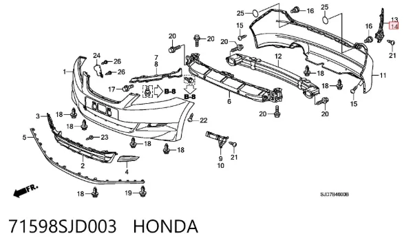 Направляющая заднего бампера левая 71598SJD003 Honda