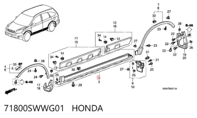 Накладка (молдинг) порога наружная правая HONDA 71800SWWG01