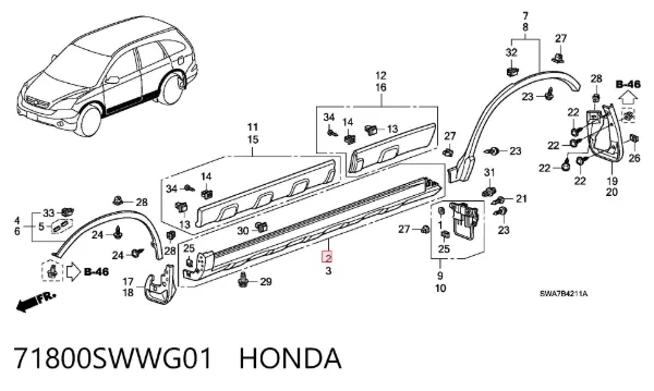 Накладка (молдинг) порога наружная правая 71800SWWG01 Honda