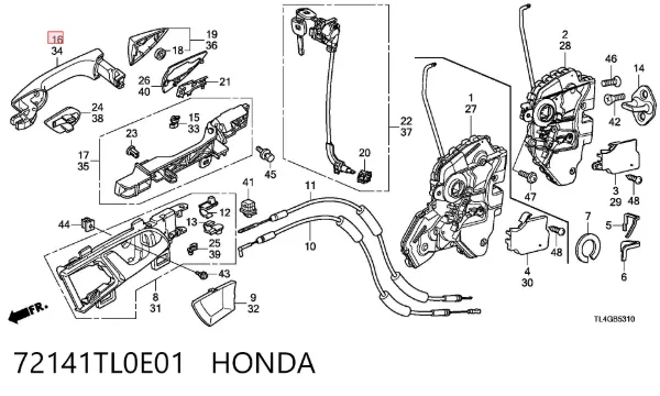 Ручка двери правой наружная передняя/задняя 72141TL0E01 Honda