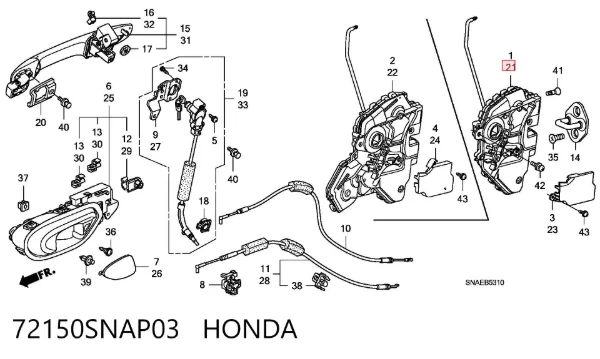 Замок водительской двери 72150SNAP03 Honda