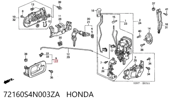 Ручка двери левой внутренняя передняя/задняя 72160S4N003ZA Honda