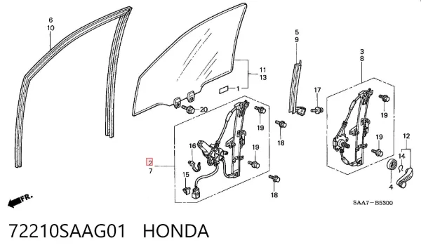 Стеклоподъемник передней правой двери 72210SAAG01 Honda