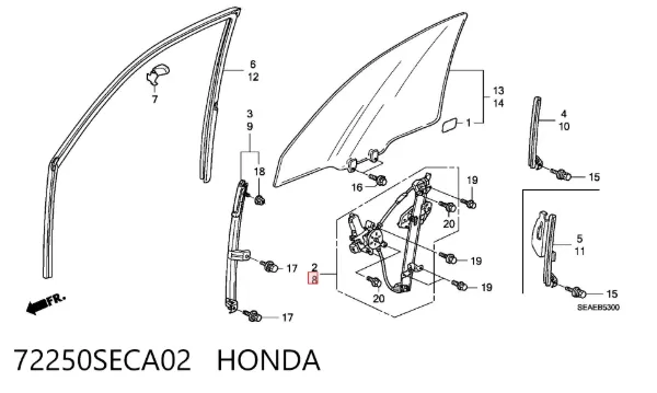 Стеклоподъемник передней левой двери 72250SECA02 Honda