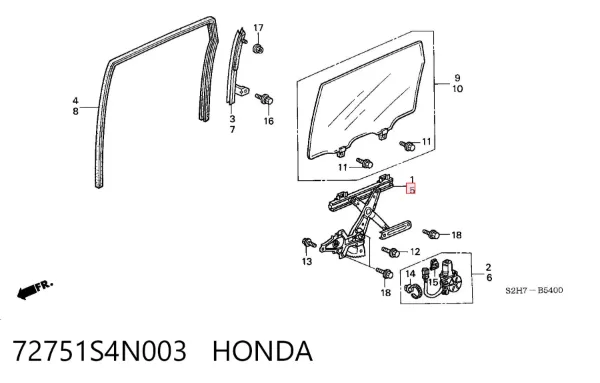 Механизм стеклоподъемника двери задней левой 72751S4N003 Honda