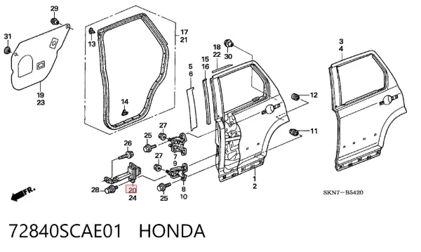 Ограничитель открывания двери задний правый 72840SCAE01 Honda