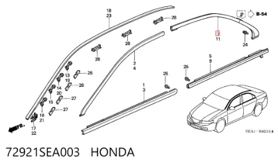 Молдинг двери задней правой верхний HONDA 72921SEA003