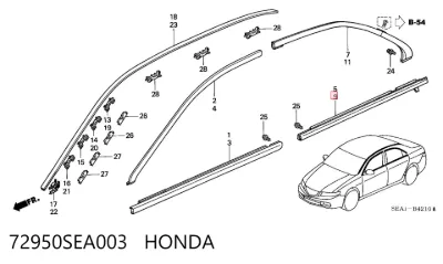 Молдинг опускного стекла двери задней левой HONDA 72950SEA003