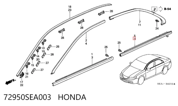 Молдинг опускного стекла двери задней левой 72950SEA003 Honda
