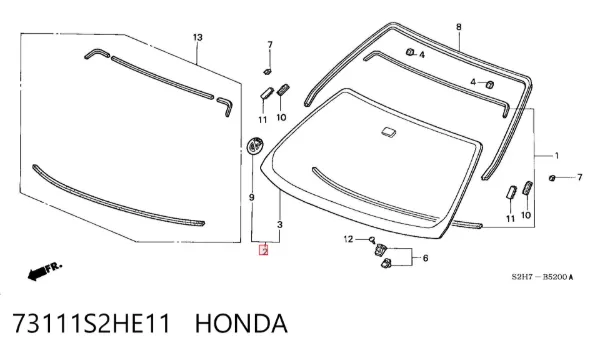 Лобовое стекло 73111S2HE11 Honda
