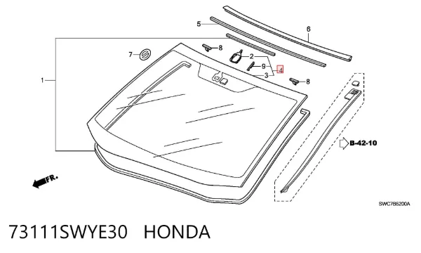 Лобовое стекло 73111SWYE30 Honda