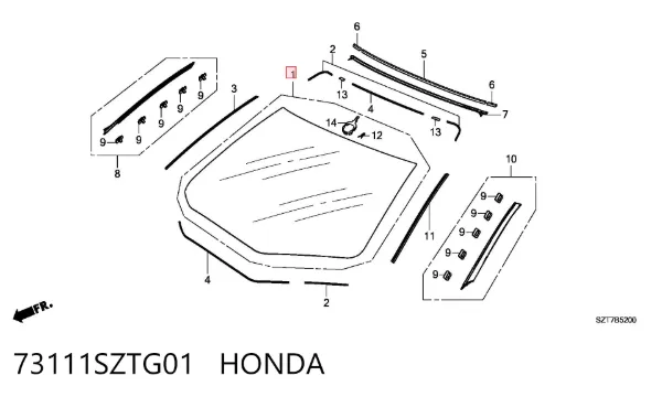 Лобовое стекло 73111SZTG01 Honda