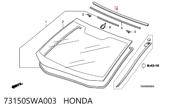 Молдинг лобового стекла 73150SWA003 Honda