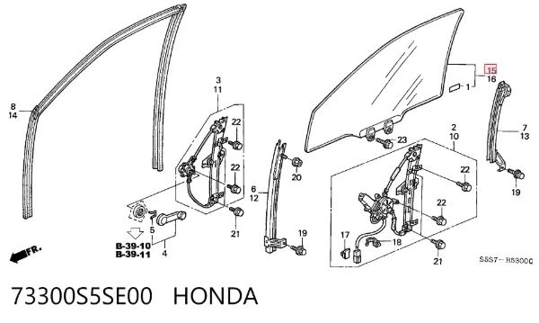 Стекло двери передней правой 73300S5SE00 Honda
