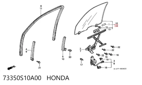 Стекло двери передней левой 73350S10A00 Honda