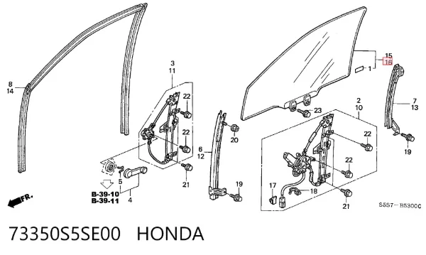 Стекло двери передней левой 73350S5SE00 Honda