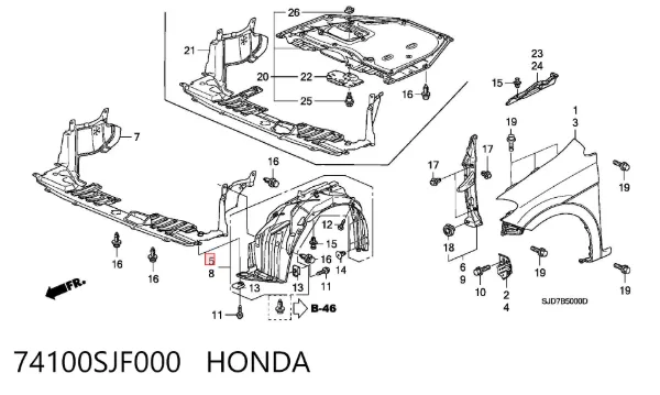 Подкрылок передний правый 74100SJF000 Honda