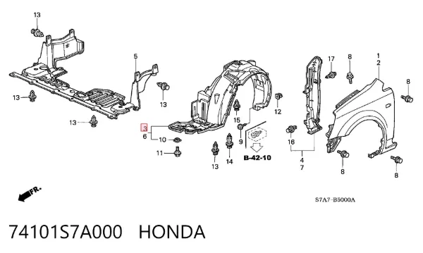 Подкрылок передний правый 74101S7A000 Honda