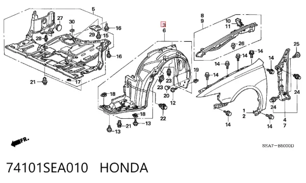 Подкрылок передний правый 74101SEA010 Honda