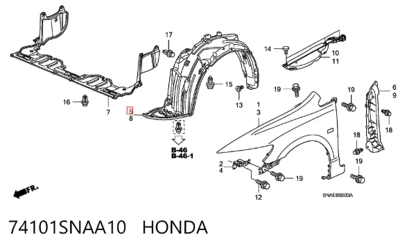 Подкрылок передний правый 74101SNAA10 Honda