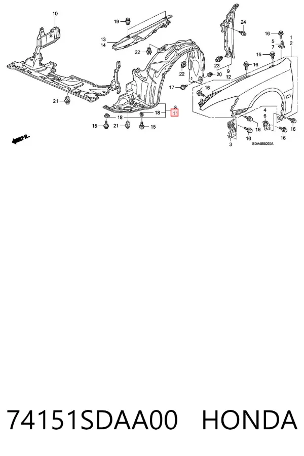 Подкрылок передний левый 74151SDAA00 Honda