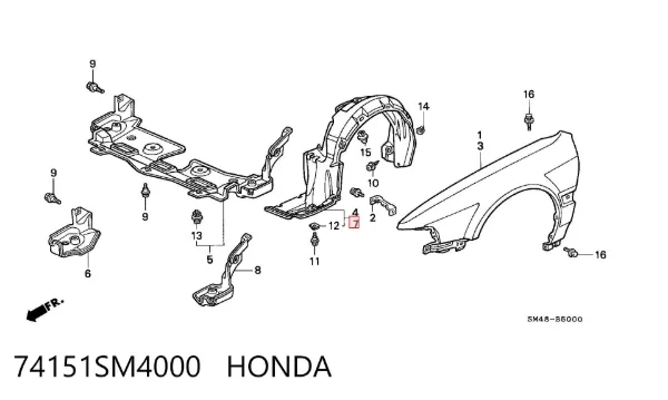 Подкрылок передний левый 74151SM4000 Honda