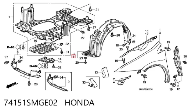 Подкрылок передний левый 74151SMGE02 Honda
