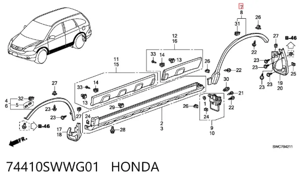 Расширитель (накладка) арки заднего крыла правый 74410SWWG01 Honda