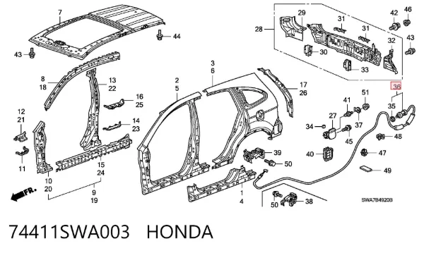 Трос открывания лючка бензобака 74411SWA003 Honda
