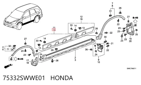 Накладка двери передней левой 75332SWWE01 Honda