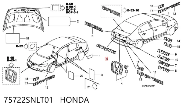  75722SNLT01 Honda