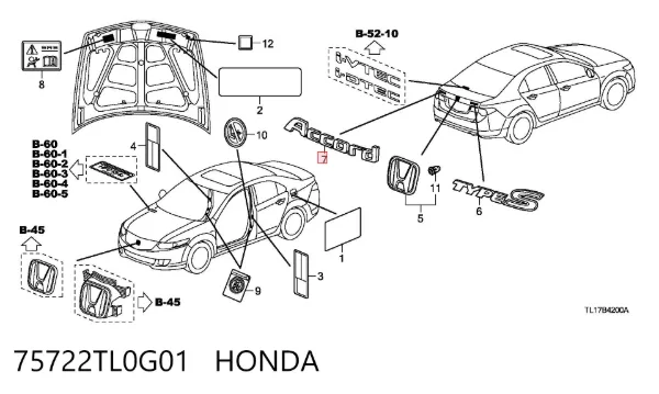  75722TL0G01 Honda