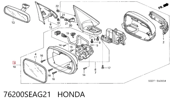 Правое зеркало 76200SEAG21 Honda