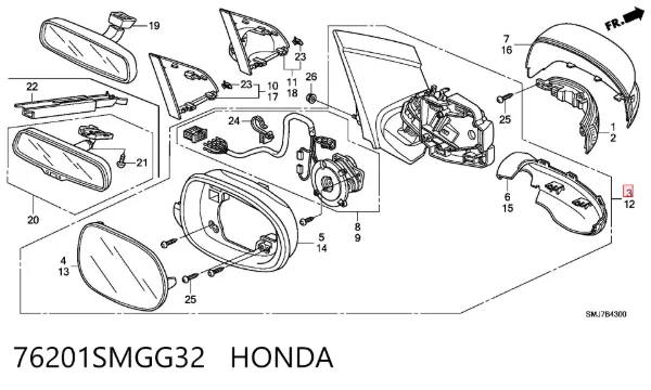 Правое зеркало 76201SMGG32 Honda