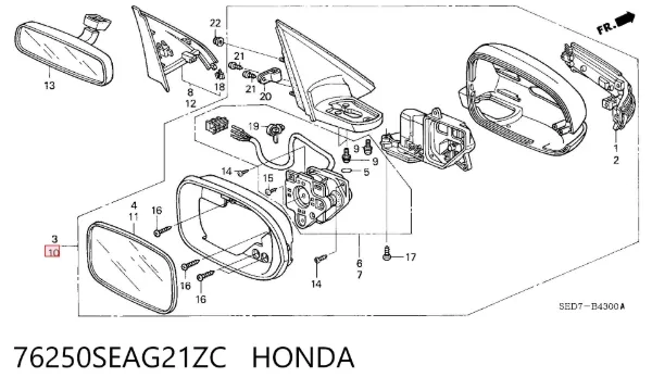 Левое боковое зеркало 76250SEAG21ZC Honda
