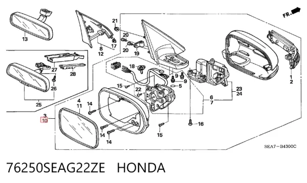 Левое боковое зеркало 76250SEAG22ZE Honda