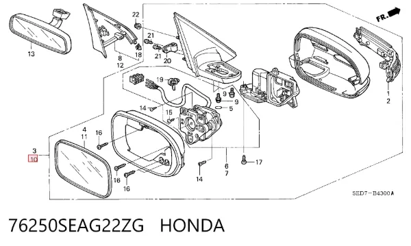 Левое боковое зеркало 76250SEAG22ZG Honda