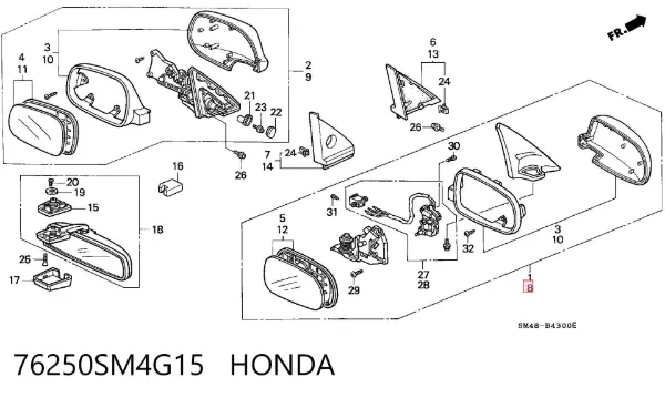 Левое боковое зеркало 76250SM4G15 Honda