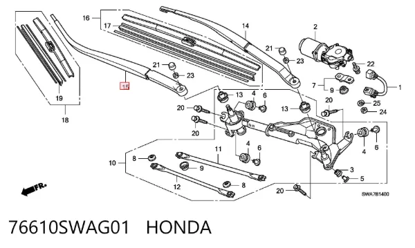 Поводок стеклоочистителя 76610SWAG01 Honda