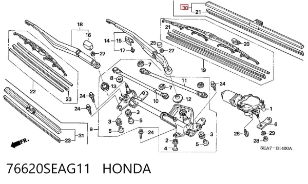Щетка-дворник лобового стекла водительская 76620SEAG11 Honda