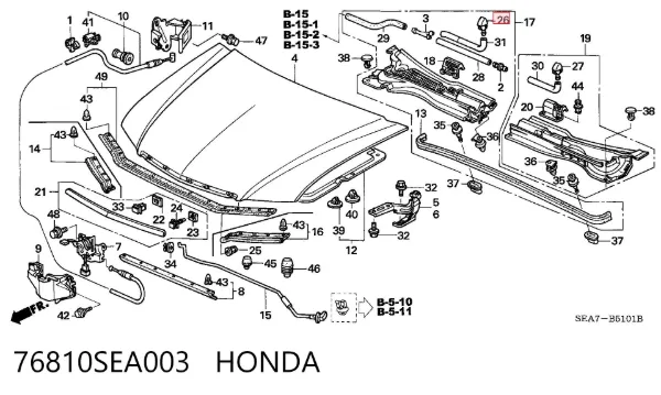 Форсунка омывателя стекла лобового правая 76810SEA003 Honda