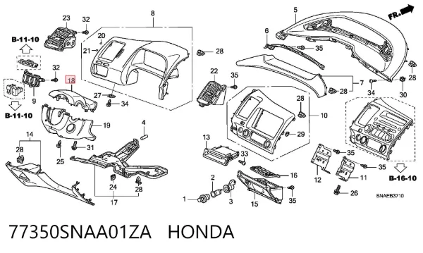 Накладка рулевой колонки 77350SNAA01ZA Honda