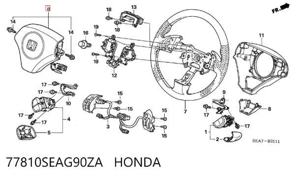 Подушка безопасности водителя 77810SEAG90ZA Honda
