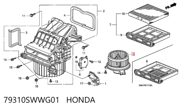 Вентилятор печки 79310SWWG01 Honda