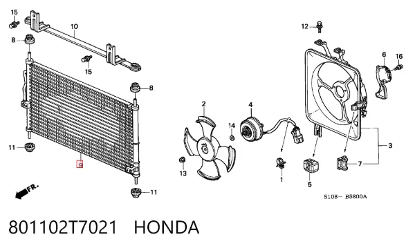 Радиатор кондиционера 801102T7021 Honda